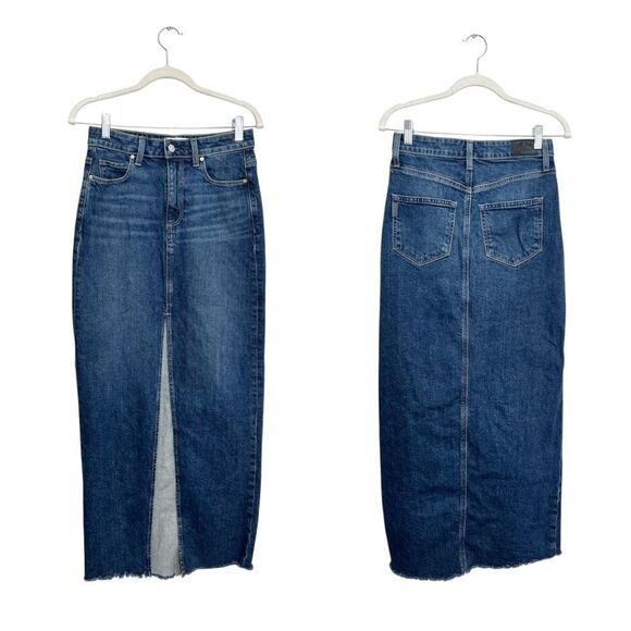 PAIGE Angela Maxi Raw Hem Denim Skirt in ‘Sketchbook’ dark wash - Picture 10 of 10